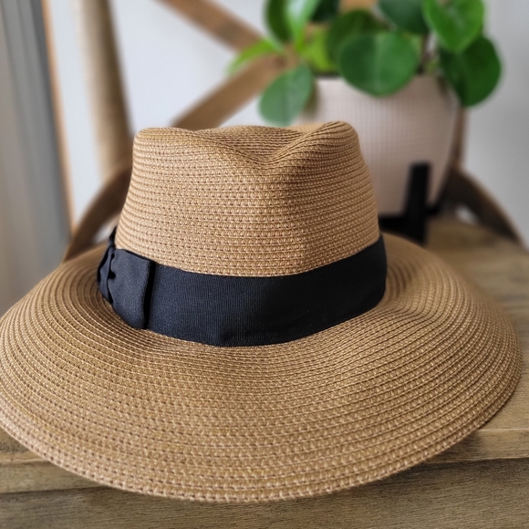 NWT Eric Javits Phoenix Fedora Hat Natural Black UPF 50+ Sun Protection - Picture 8 of 13